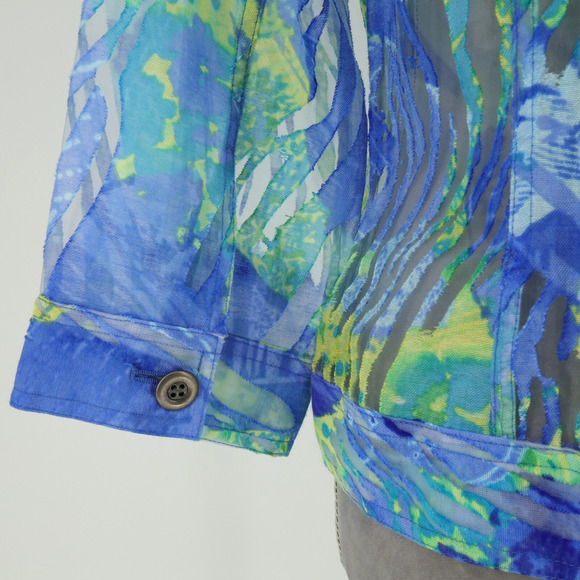 Coldwater Creek Jacket Womens 10 Blue Green Sheer Mesh Zip Lightweight Whimsy - Picture 10 of 15